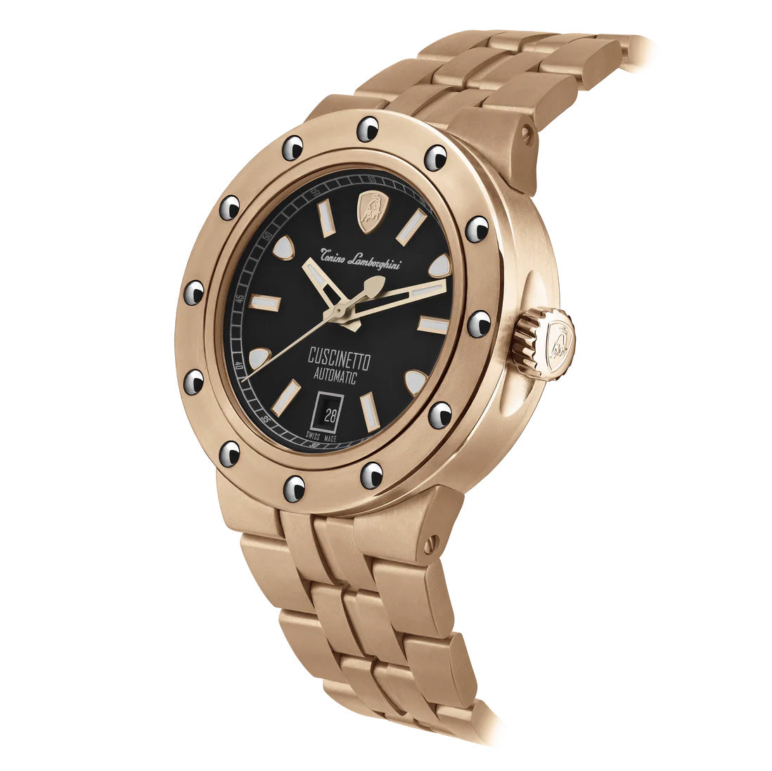 Tonino Lamborghini Men's Watch 42mm Cuscinetto Rose Gold Black
