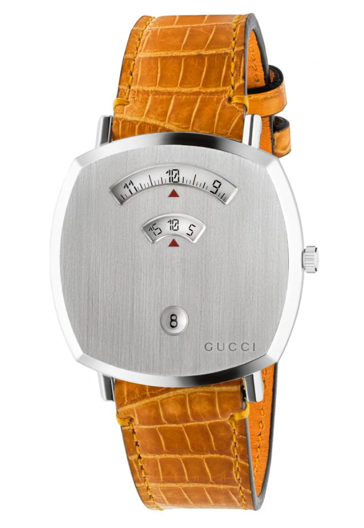 Gucci Watch Grip 38mm Silver Orange Alligator