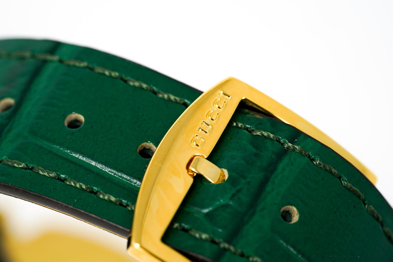 Gucci Watch Grip 35mm Yellow Gold Green Alligator