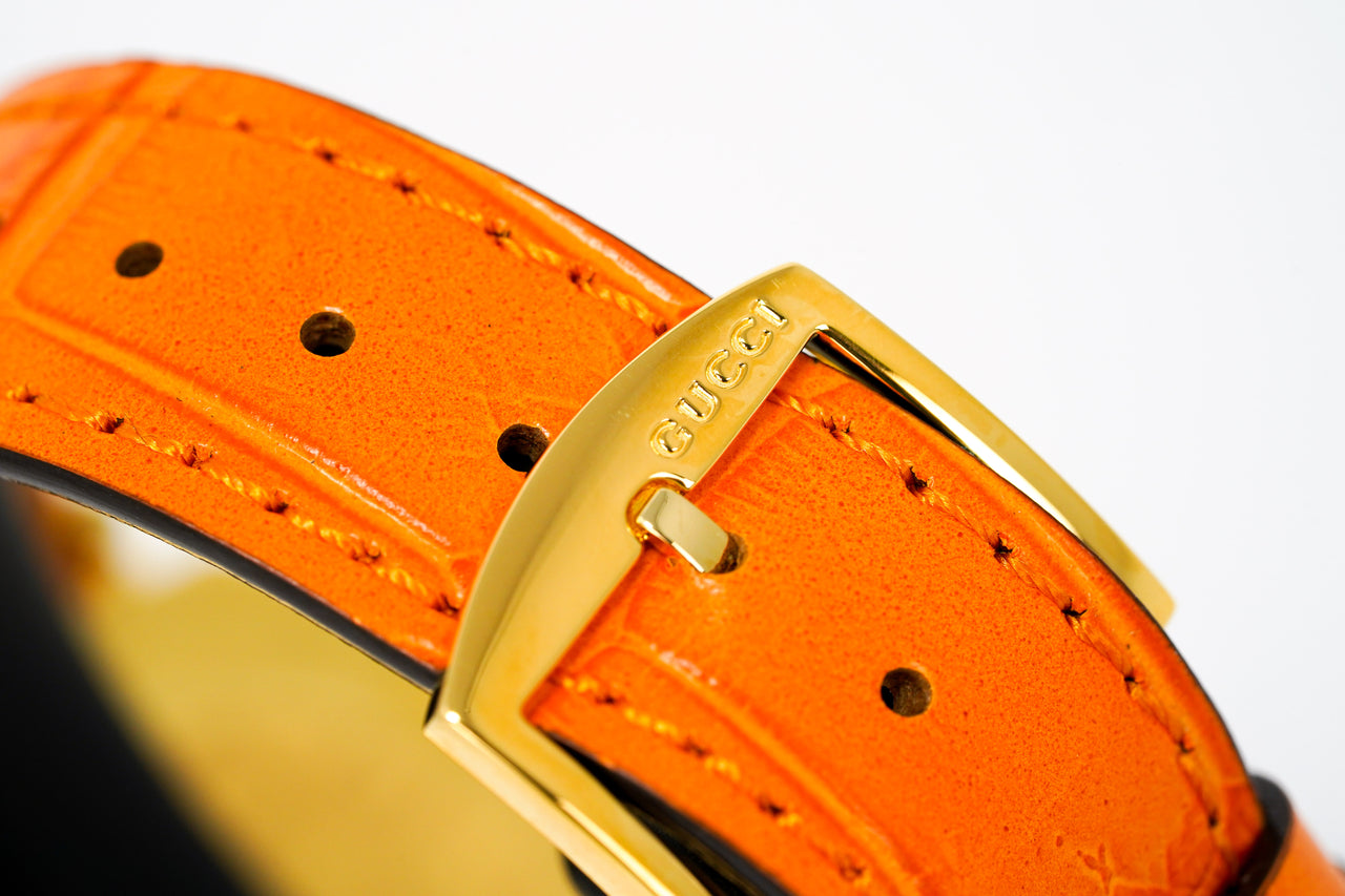 Gucci Watch Grip 35mm Gold PVD Orange Alligator