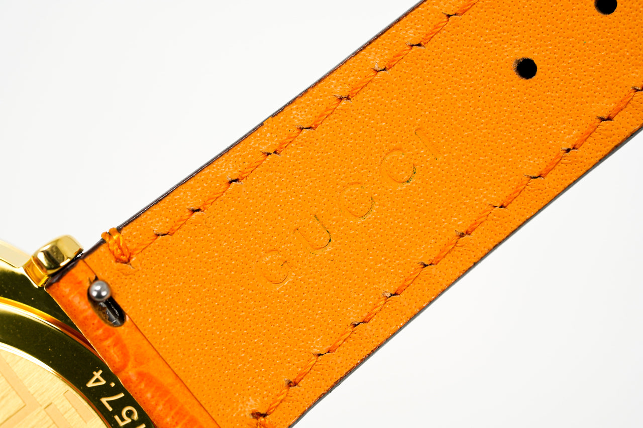 Gucci Watch Grip 35mm Gold PVD Orange Alligator