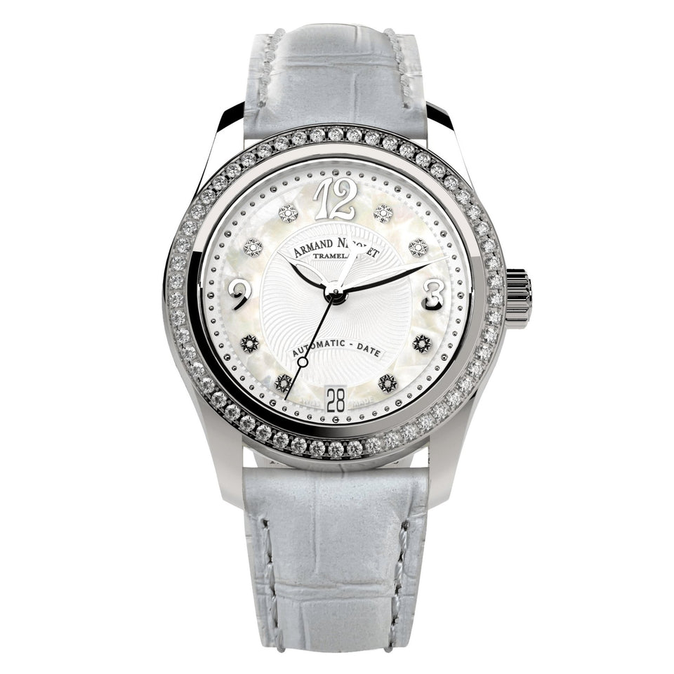 Armand Nicolet Ladies Watch M03 3 White Leather Diamond