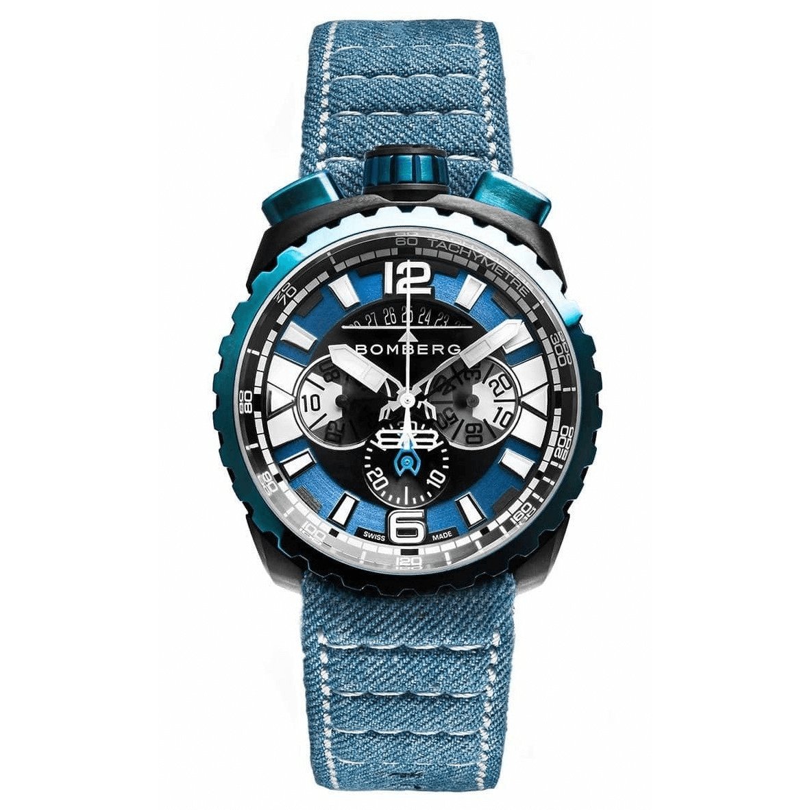 Bomberg Men's Chronograph Watch BOLT-68 Black PVD Blue BS45CHPBLGM.050-3.3 - Watches & Crystals