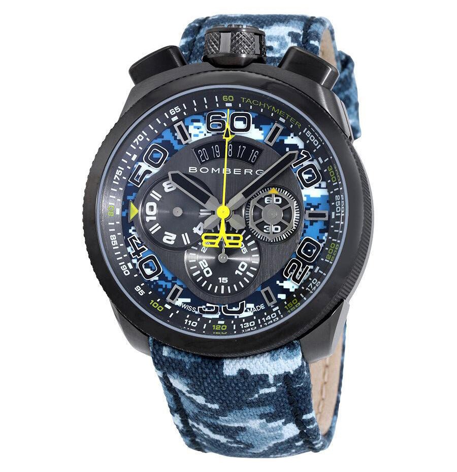 Bomberg Men's Chronograph Watch BOLT-68 Blue Camo Limited Edition BS45CHPGM.035.3 - Watches & Crystals