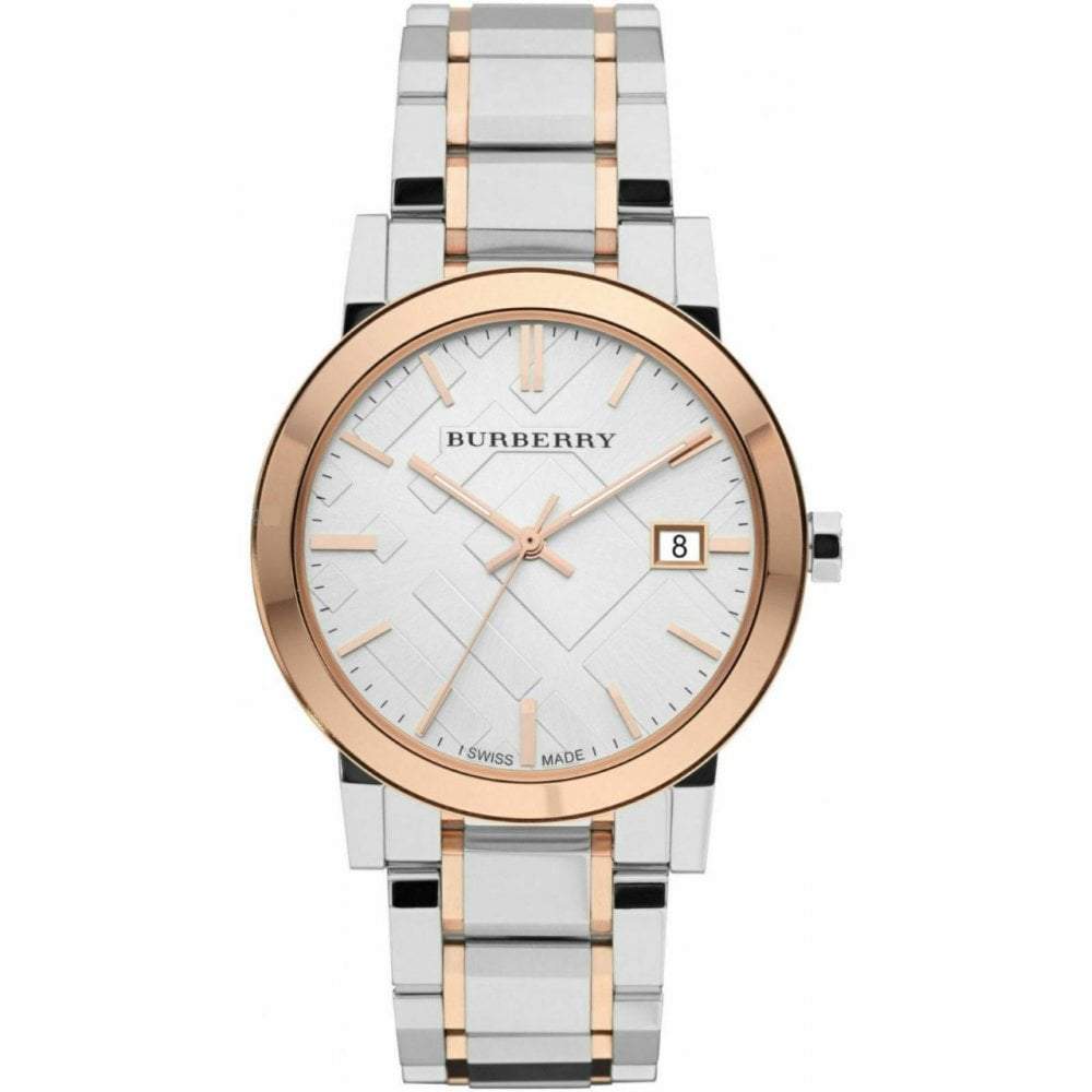 Burberry Ladies Watch Check Stamped Two Tone 34mm BU9105 – Watches &  Crystals