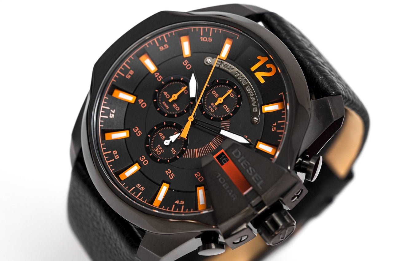 Diesel Men\'s Chronograph Watch Mega Chief & – Watches Crystals Black
