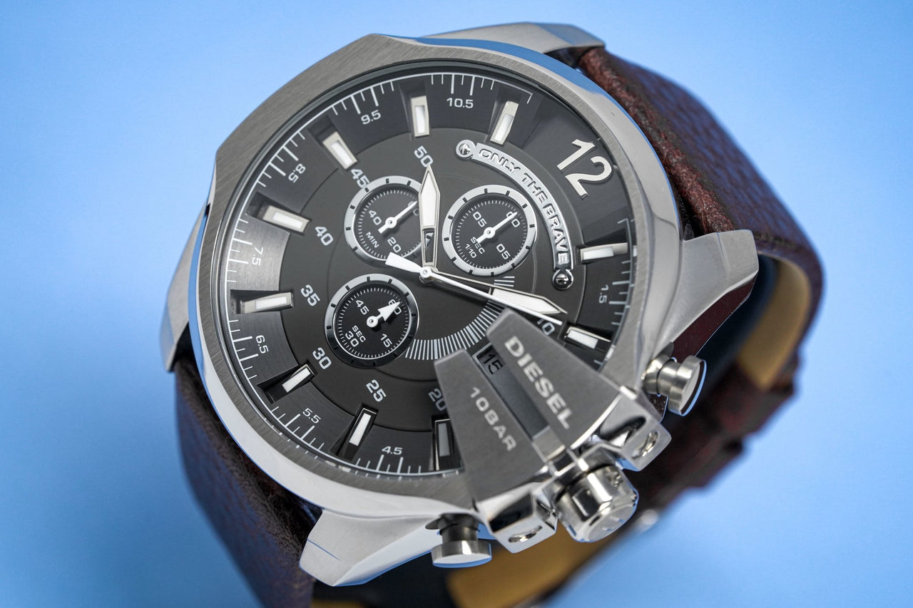 Men\'s – Diesel Chief Crystals Watch & Watches Brown Chronograph Grey Mega