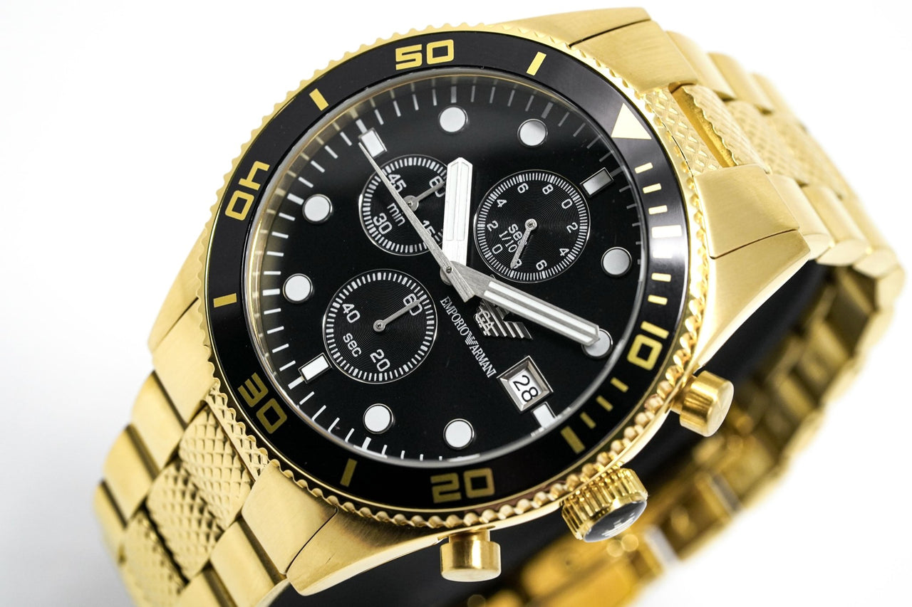 Emporio Armani Men\'s Chronograph Watch & Watches PVD Crystals AR5857 Gold –