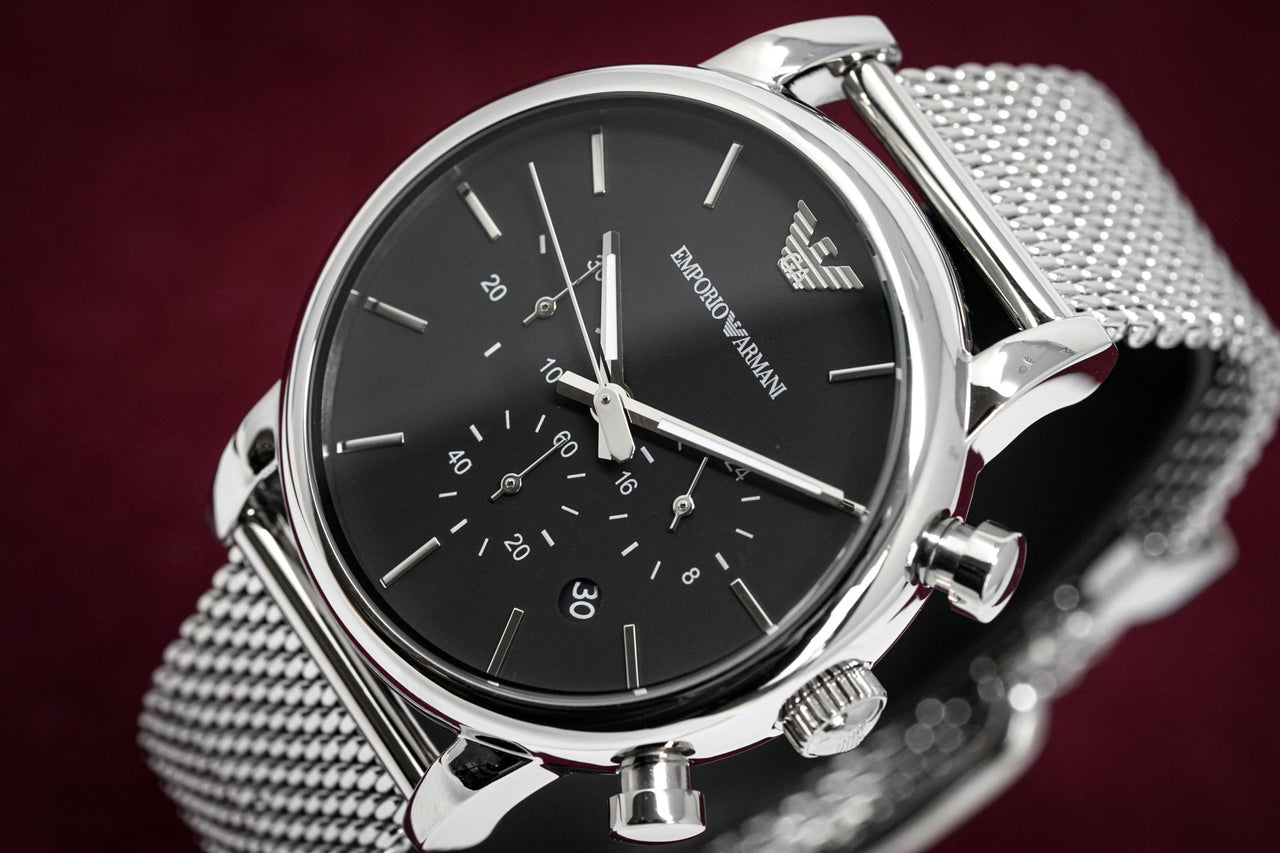 Mesh Watch Watches Armani – Luigi & Emporio Chronograph Men\'s AR1808 Crystals