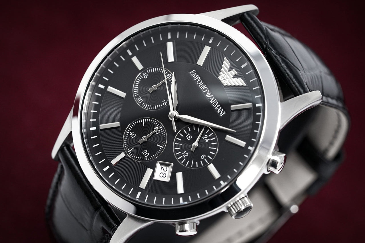 Emporio Armani Men\'s Renato Black – & AR2447 Chronograph Crystals Watch Watches