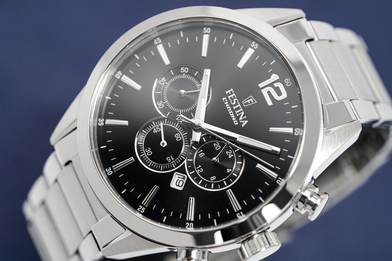 Festina Watch Black F20343-8 Steel Crystals Timeless – & Chrono Stainless Watches