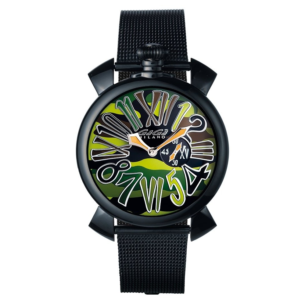 Gaga Milano Watch Slim 46 Black PVD Green Camo 5082.03 – Watches 