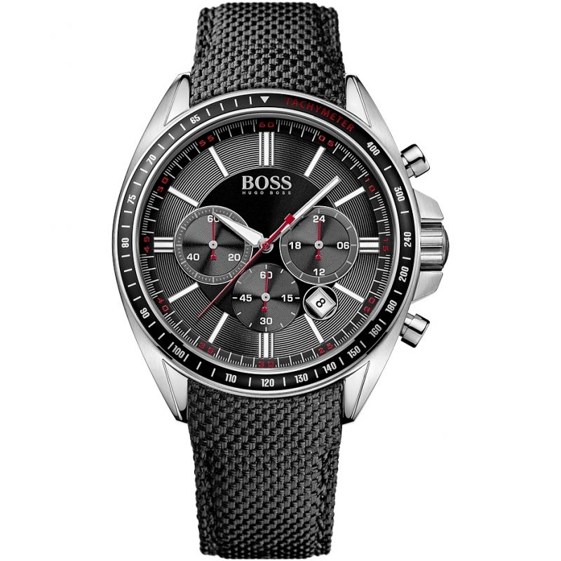 Hugo Boss Men's Watch Chronograph Black Driver Fabric Leather HB1513087 - Watches & Crystals