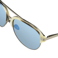 Thumbnail for Kris Van Assche Sunglasses Brown Horn Brushed Silver and Blue Mirror Lenses Category 3 - KVA74C4SUN - Watches & Crystals