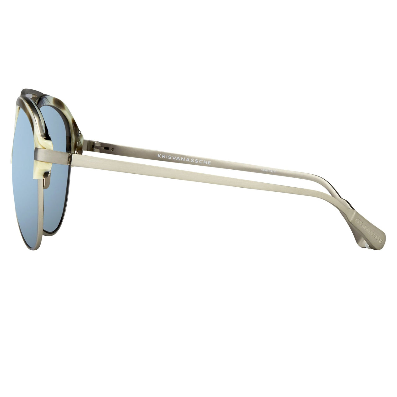 Kris Van Assche Sunglasses Brown Horn Brushed Silver and Blue Mirror Lenses Category 3 - KVA74C4SUN - Watches & Crystals