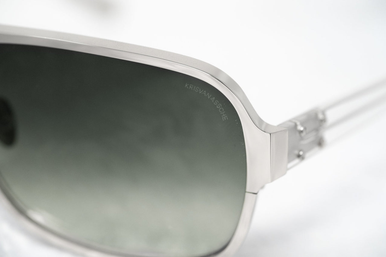 Kris Van Assche Sunglasses With Rectangular Silver Metal and Green Graduated Lenses - KVA6C4SUN - Watches & Crystals