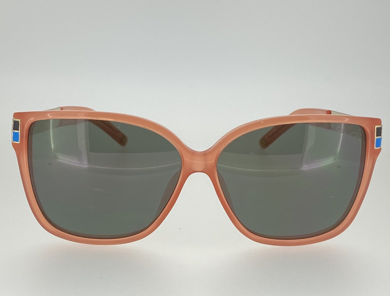 Oscar De La Renta Sunglasses Oversized Orange Enamel Arms and Green Lenses Category 3 - ODLR21C5SUN - Watches & Crystals
