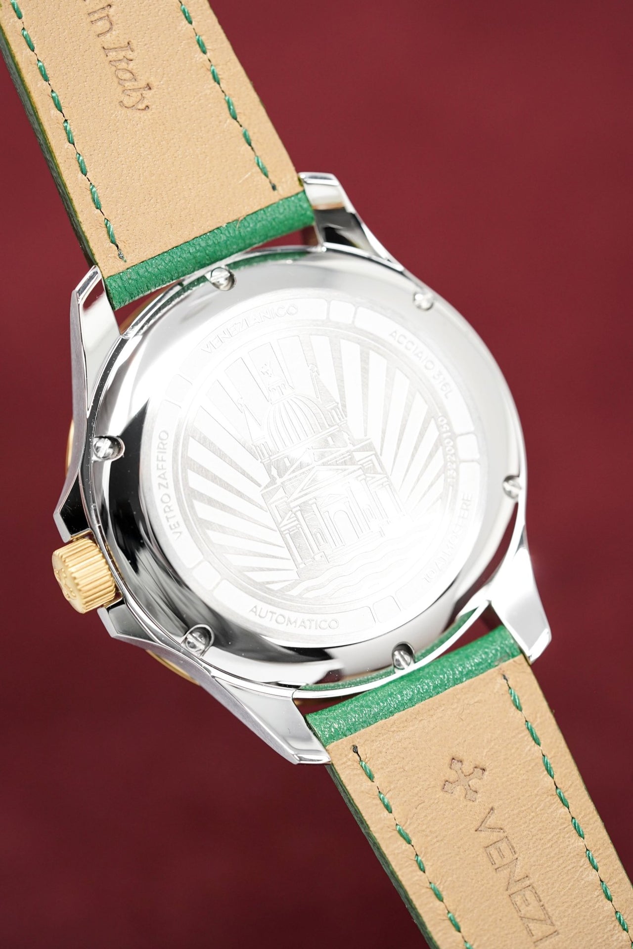 Venezianico Automatic Watch Redentore Riserva di Carica Green Leather 1321501 - Watches & Crystals