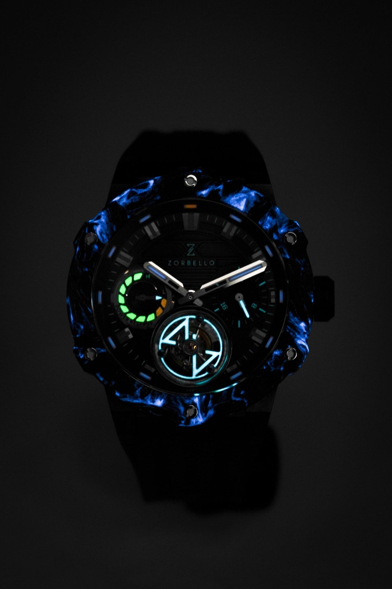 Zorbello Watch Tritium & Super-Luminova® Tourbillon Watches Crystals T3 ZBAD004 – Blue